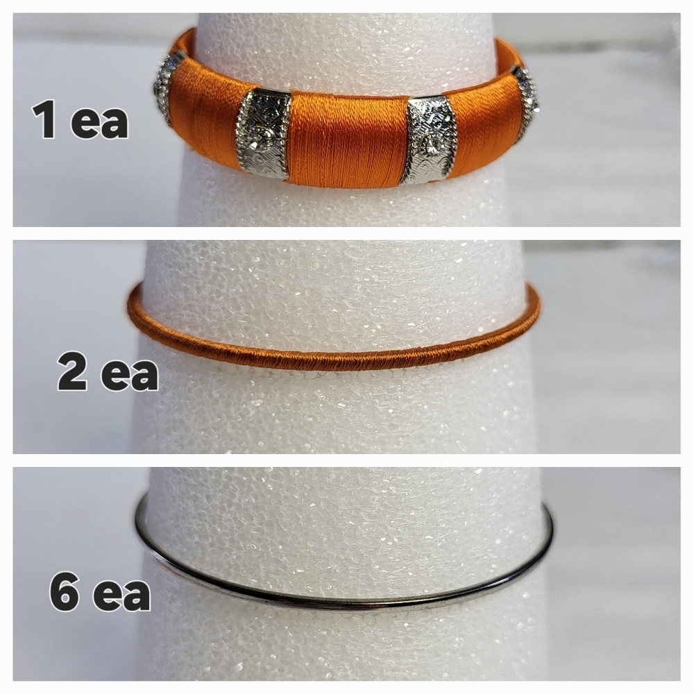 Orange and Silver Tone Bangle Bracelets - Set of 9 - Picture 3 of 4